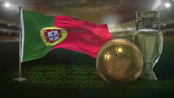 Portugal Flag with Football And Cup Background Loop alt