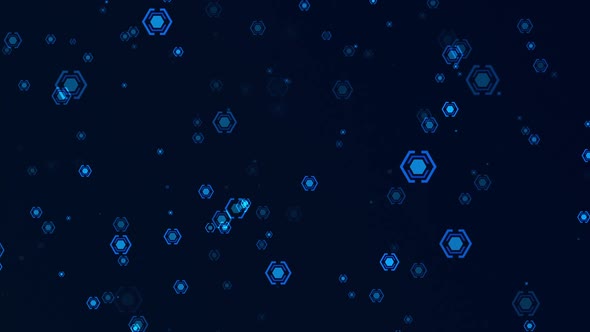 Dark Blue Background With Floating Hexagon Icons alt