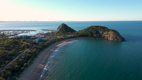 Yeppoon aerial with Kemp Beach, Keppel Bay Marina and ocean, Queensland alt