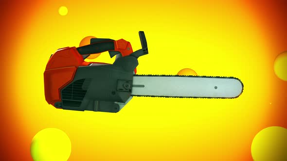 Realistic Chainsaw Instrument For Wood Cutting Rotating In Bright Background alt
