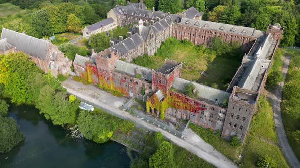 Aerial Footage Circling a Boarding School College Grounds