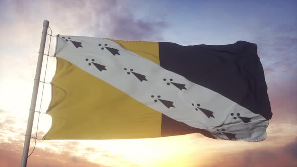 Norfolk Flag England Waving in the Wind Sky and Sun Background alt