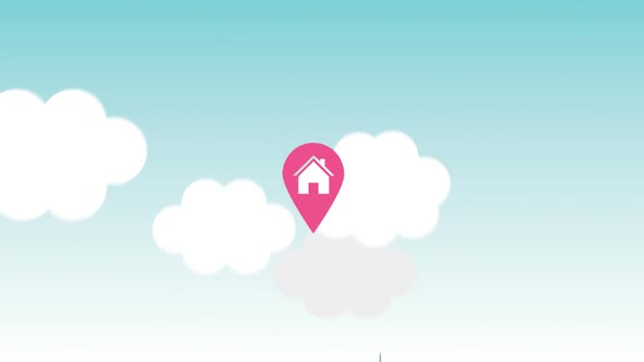 Colorful pins in the cityscape allow to search and save favorite locations. alt