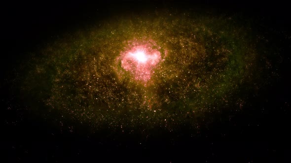 Full Frame Wide Shot of Giant Alien Orange Green Milky Way Like Spiral Galaxy in Deep Space