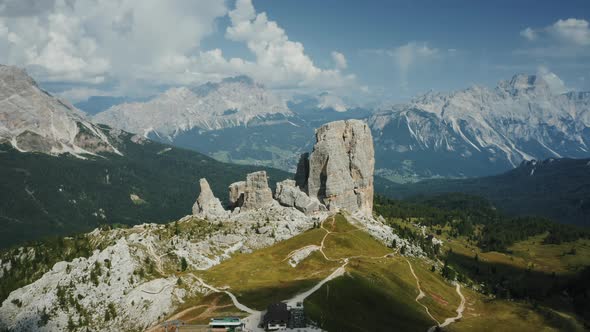 Aerial Drone View of Dolomites Cinque Torri Cortina d'Ampezzo alt