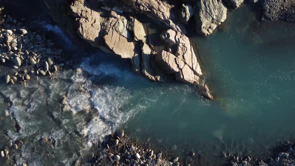 Drone view of the river stream flowing
