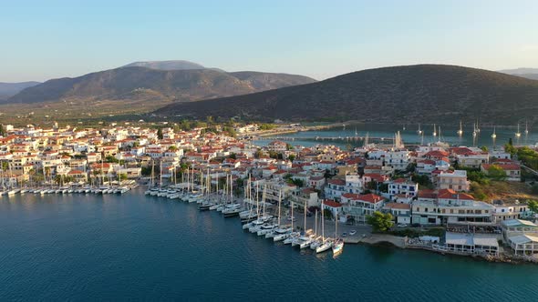 Aerial View of Ermioni Old Town and Marina or Seaport Greece  Drone Videography alt