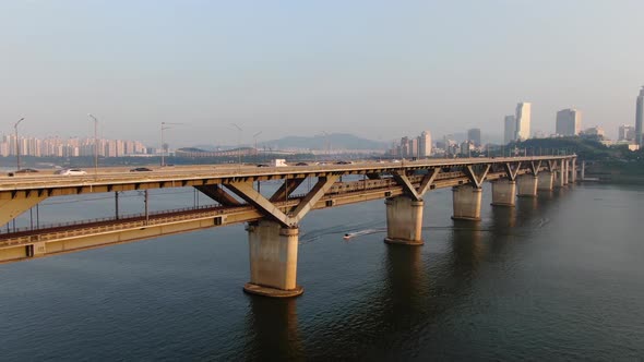 Seoul Han River Cheongdam Bridge Car Train Transportation