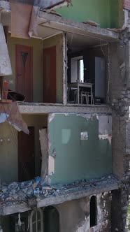 Vertical Video of a Destroyed Building in Borodyanka Ukraine alt