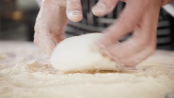 Italian Chef Making Pizza Dough Traditional Restaurant Baker Man Preparing Ingredients in High alt
