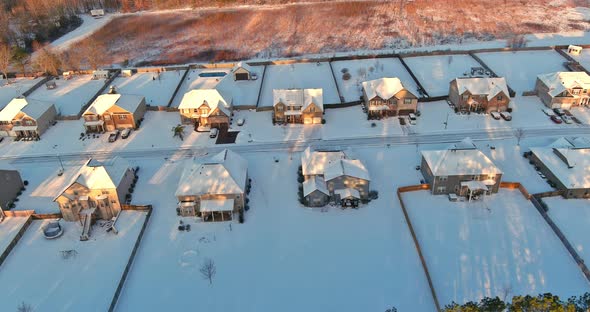 Aerial View Landscape of Boiling Springs Small Town Covered with Wonderful Winter Scenery with Snow alt