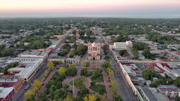 Valladolid Yucatan Mexico Aerial Drone Top Fly Above City View Pueblo Magico State alt