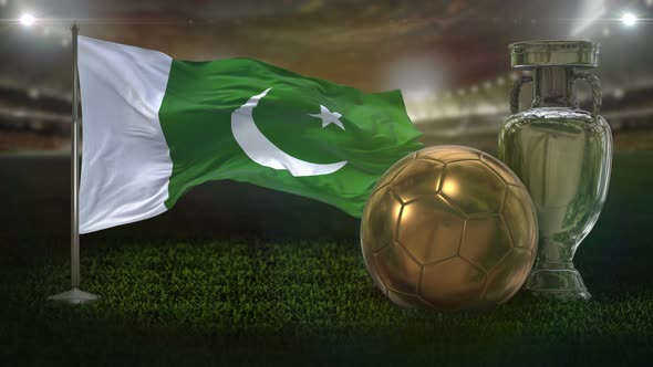 Pakistan Flag With Football And Cup Background Loop alt