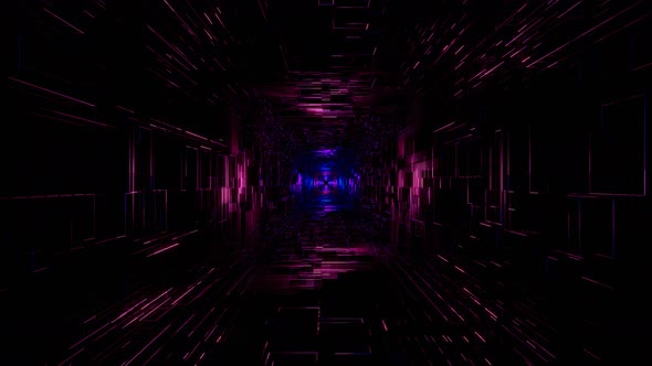 Flight Into Cosmic Web Structure, Neon Square Sci-fi Tunnel