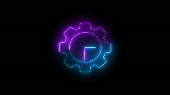 Purple Cyan Color Neon Light Gear Design Clock Isolated On Black Background alt