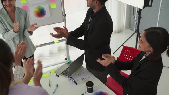 Businesswoman Proficiently Present Work Project Receive Celebrations From Team alt