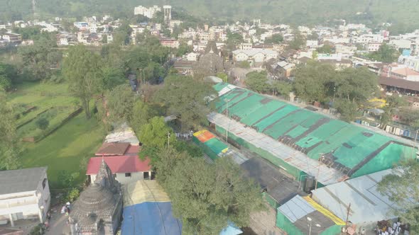 Aerial View of Trimbakeshwar Shiva Temple captured by drone camera. One of the twelve 12 Jyotirlinga alt
