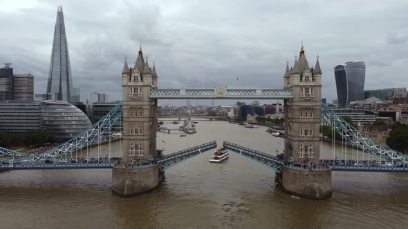 Side View of Tower Bridge During the Closing of the Road From the Thames alt