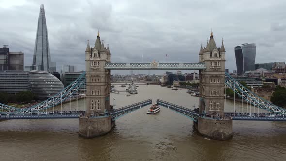 Side View of Tower Bridge During the Closing of the Road From the Thames