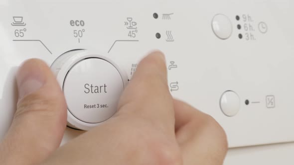 Close-up of manual dishwasher program setting 4K 2160p 30fps UltraHD footage - Console of dishware a alt