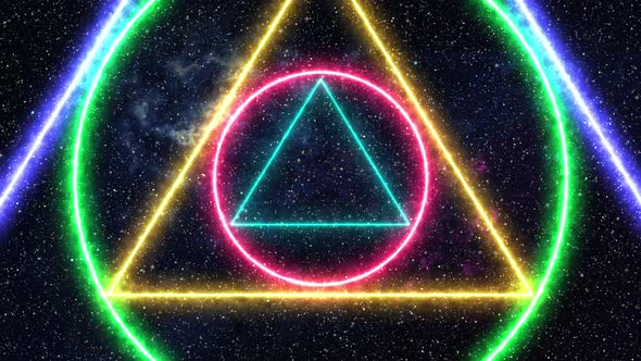 Neon Triangle And Circle On Starry Sky