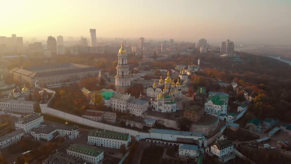 Aerial View at Sunrise of the Kiev-Pechersk Lavra