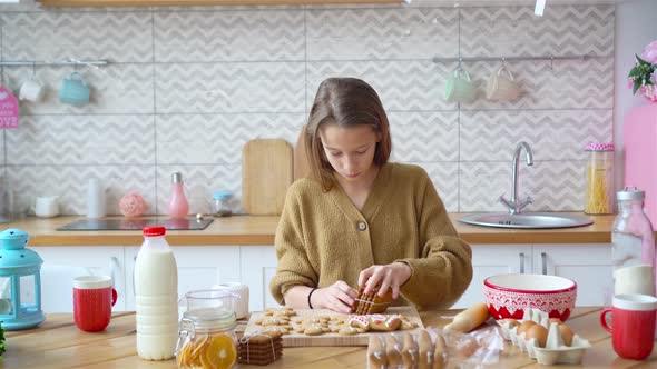 Adorable Little Girl Baking Christmas Gingerbread Cookies alt