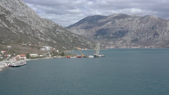 Industrial pier with a ship's crane