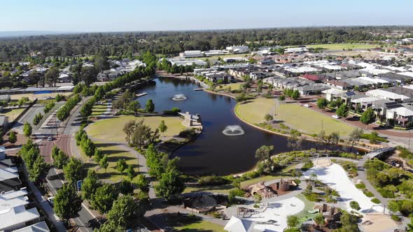 Aerial View of a Beautiful Pond in Suburb