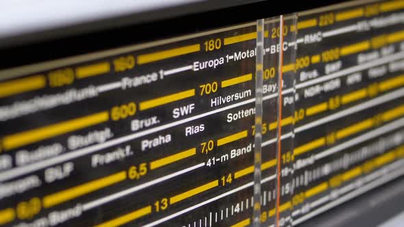 Tuning Analog Radio Dial Frequency on Scale of the Vintage Receiver alt