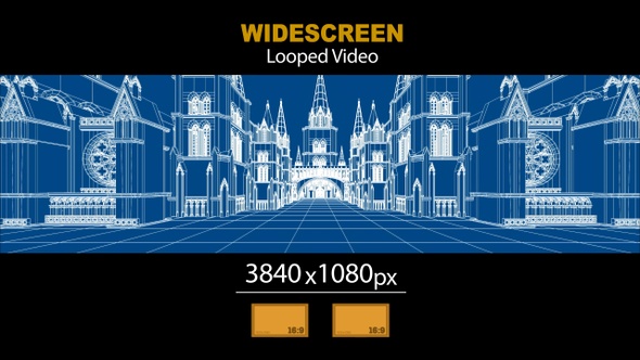 Widescreen Wireframe Gothic City 03