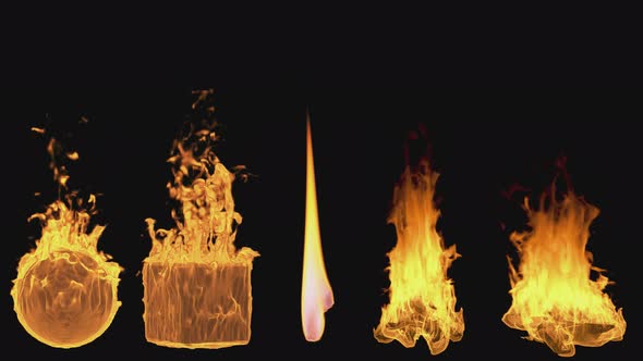 Simulation animation fire candles, bonfire, fireball and cube on a transparent background.