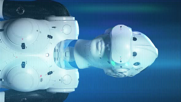 VR helmet. Portrait of a robot wearing a VR helmet alt