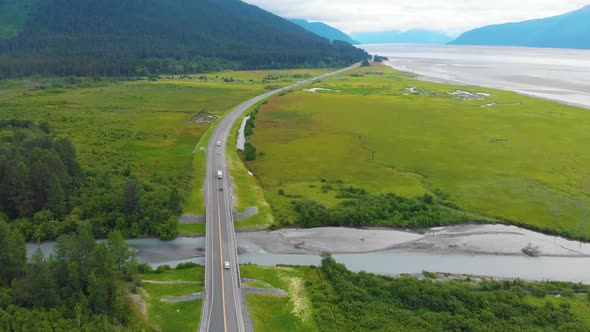 4K Cinematic Drone Video of Marsh in Turnagain Arm Bay at Glacier Creek along Seward Highway Alaska alt