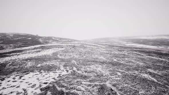 Foggy Mountain Landscape with Snow Cornice Over Abyss Inside Cloud alt