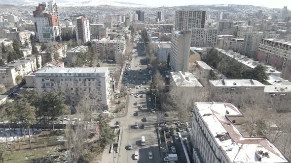 Tbilisi, Georgia - March 3 2021: Flying over Vaja Pshavela Avenue alt