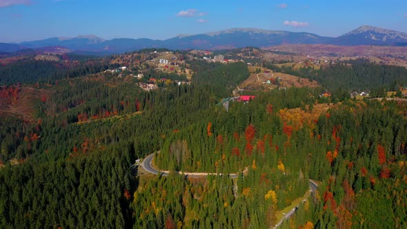 Aerial Drone Video Flying Over Carpathians Mountains, Ukraine, Europe alt