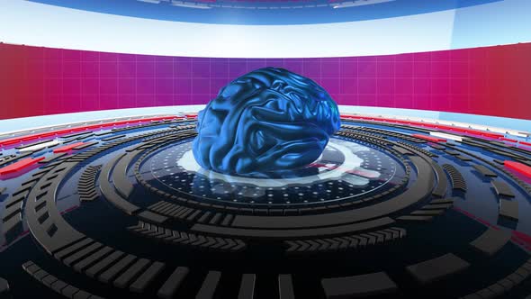 Brain Rotation In Data Flow On An Electronic Platform. Looped Abstract Animation alt