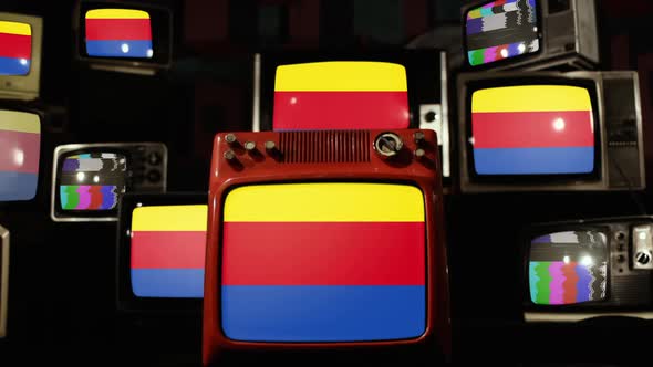 Flag of North Holland, province of the Netherlands, and Retro TVs. alt