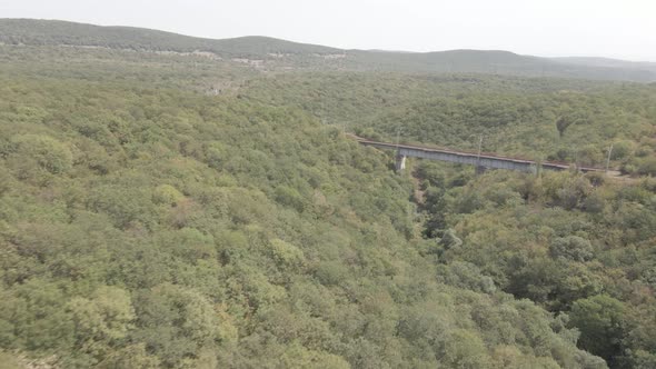 Aerial view of empty Railway bridge in Samtskhe-Javakheti region, Georgia. alt