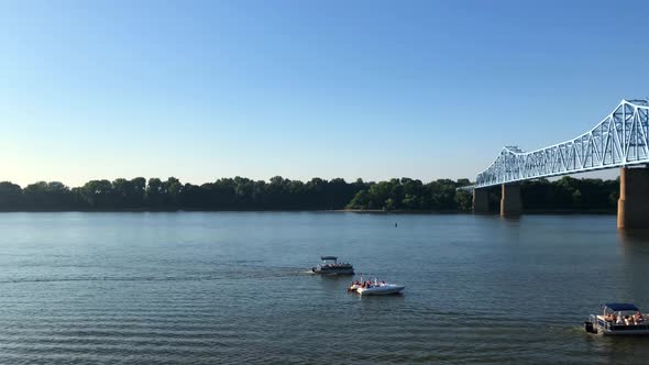 View of Ohio River and Glover Cary Bridge in Owensboro, Kentucky. Shot from Smothers Park. Left to r alt