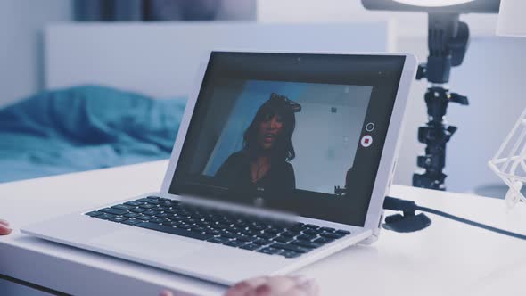 Close Up Woman Having Video Call on Her Laptop alt