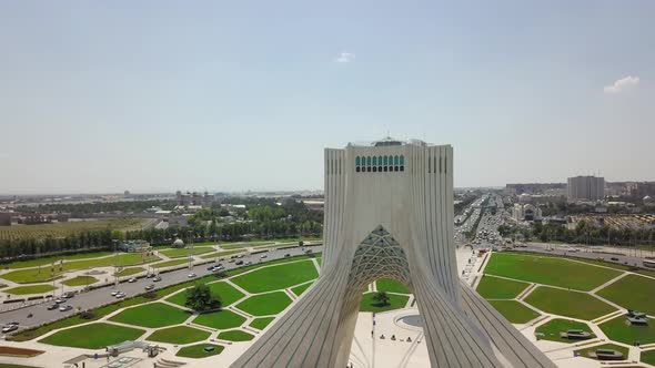 Aerial drone view of the Azadi tower in Tehran. Iran 2018, may. A monument located at Azadi Square. alt