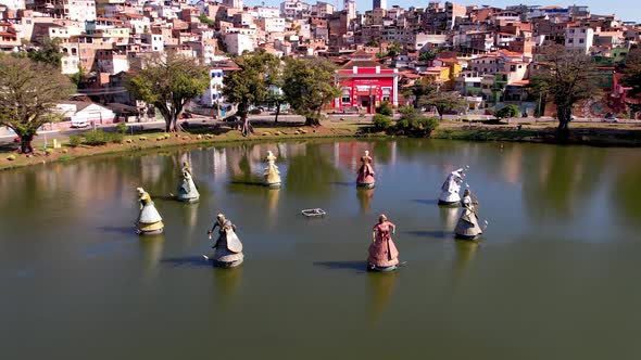 Aerial landscape at famous tourism place of coast city of Salvador, Bahia, Brazil. alt