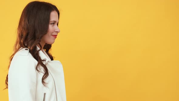 Smiling Woman Advertising Background Cheerful Girl alt