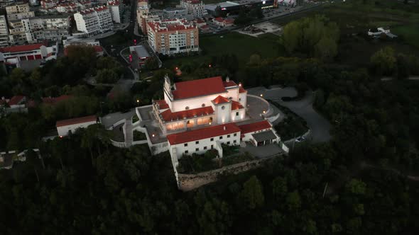 Above View Of Our Lady Of Incarnation Chapel, Surrounded By Dense Lush Foliage In Leiria, Portugal