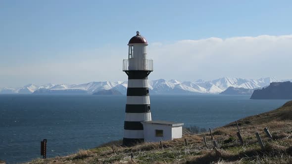 Petropavlovsk Lighthouse on Coast of Pacific Ocean