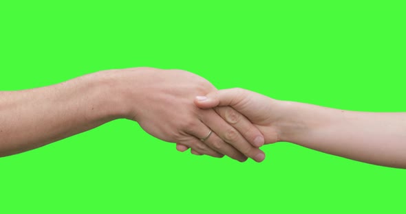 Isolated Man and Woman Handshake Showing Salute, Greeting, Welcome Sign Symbol. Green Screen alt