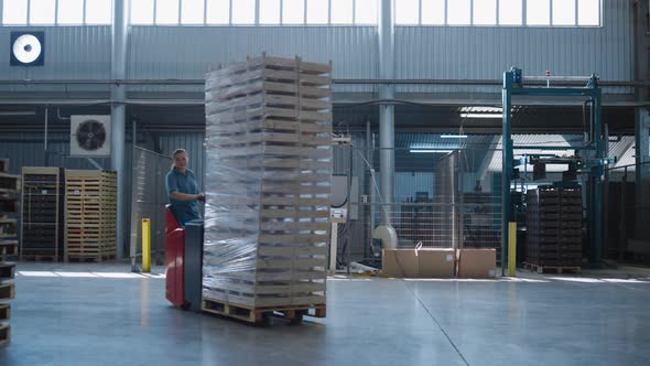 Woman Driving Storehouse Vehicle Sorting Supply Delivery Pallets Managing alt