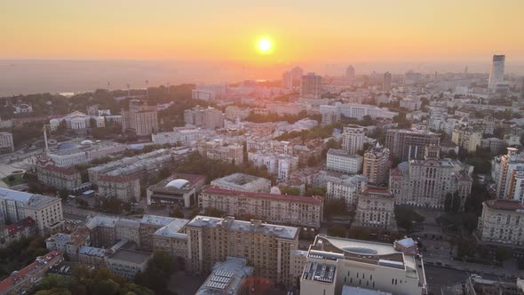 Ukraine, Kyiv : City Center in the Morning at Sunrise. Aerial View. Kiev. alt